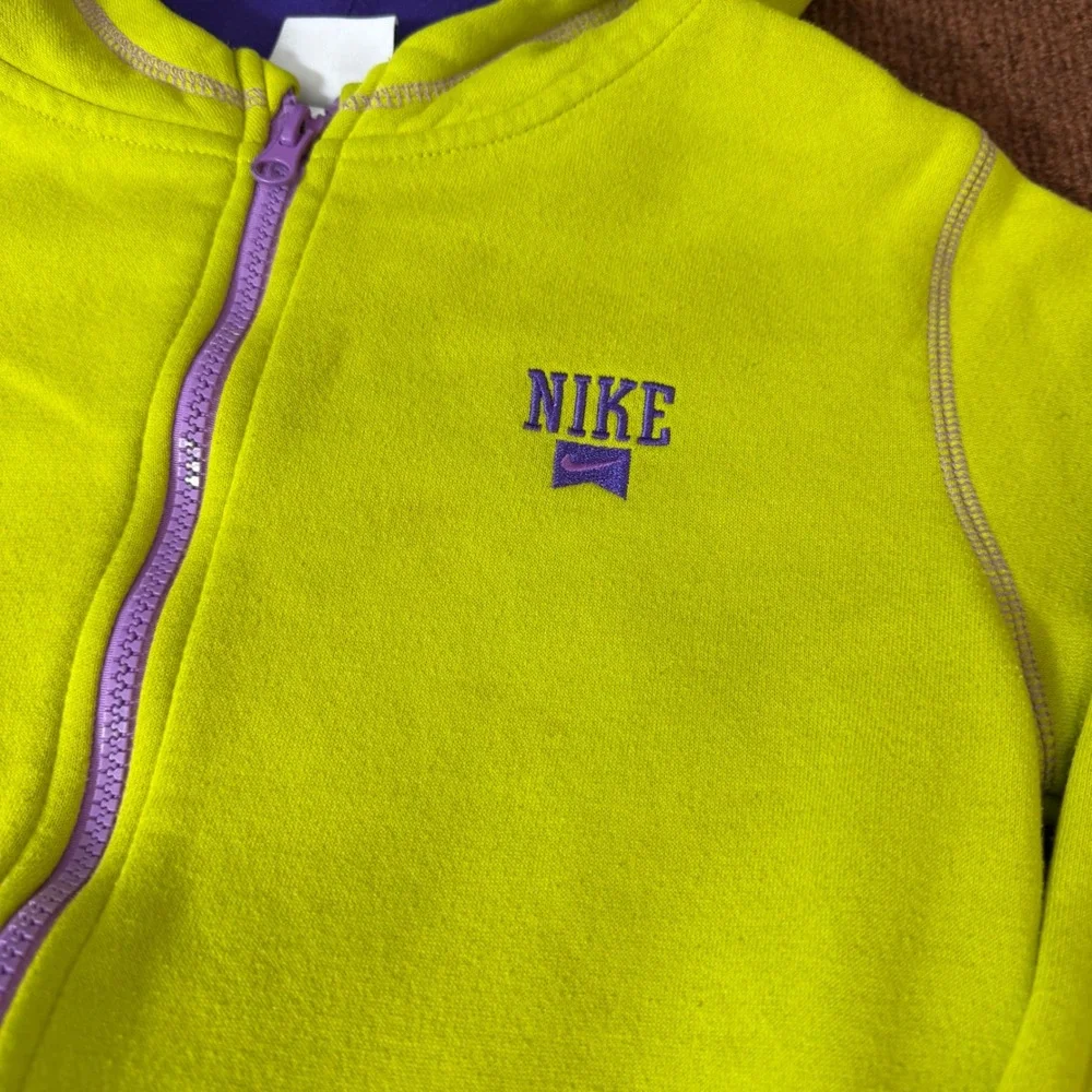 Nike Kids Full Zip Hoodie Lime Green Purple‎ Fleece Sweatshirt Size L 12-13 Yrs